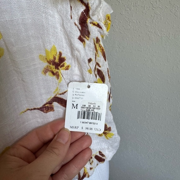 NWT Free People FP One Cream Yellow Floral Sheer Cropped Blouse Womens XS Boho - Picture 2 of 7